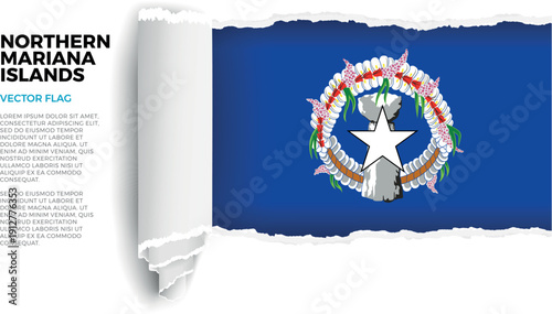 Flag of Northern Mariana Islands. Flag revealed through torn paper rolled up