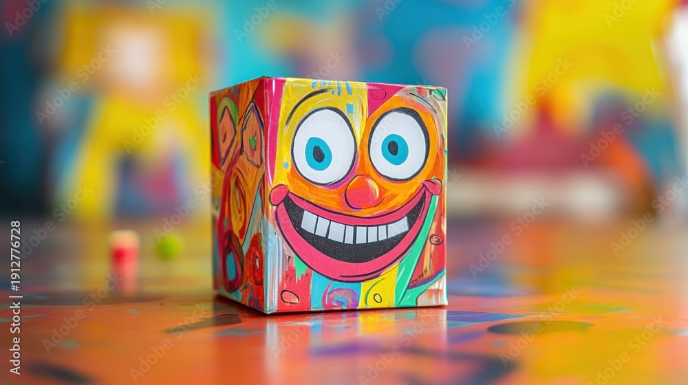 Fototapeta premium Colorful cube box with happy face design