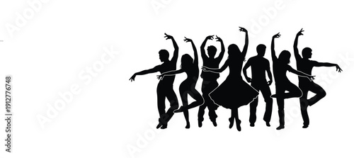 Black silhouettes of diverse dancers in various poses