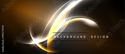Abstract golden neon lines create dynamic flow. Dark background emphasizes bright curves, modern design element.