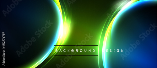 Abstract background features vibrant curves. Green dominates center, blue flanks sides. Text reads background design. Bright, modern aesthetic.