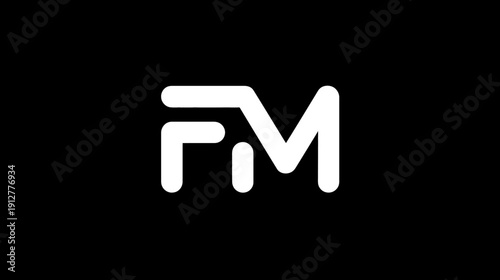 Modern FM letter logo design concept. Stylized monogram with rounded, bold white letters on a clean black background. Minimalist initial mark.
