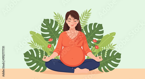 Mindfulness and Maternal Wellness Concept with Pregnant Woman Meditating