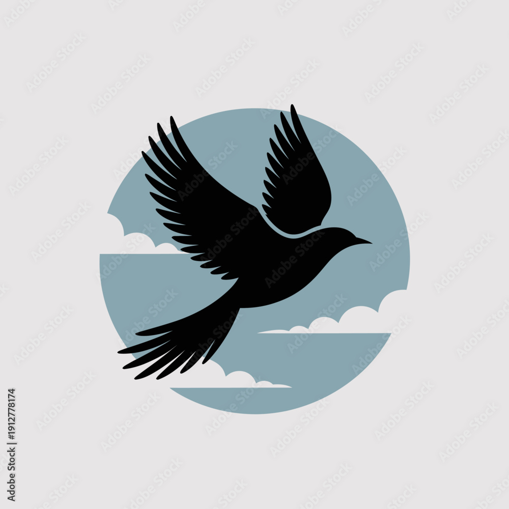 Fototapeta premium A beautiful silhouette of a bird in flight set against a serene background of clouds, symbolizing freedom, exploration, and the beauty of nature.