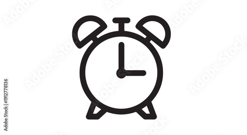 Simple black and white line art icon representing a classic twin bell alarm clock for deadlines