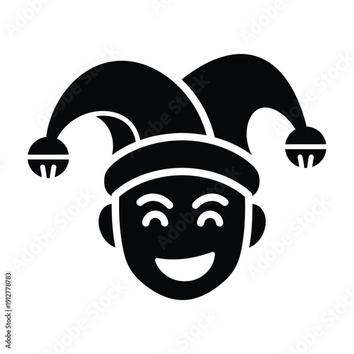 Black jester hat with smiling face symbol white