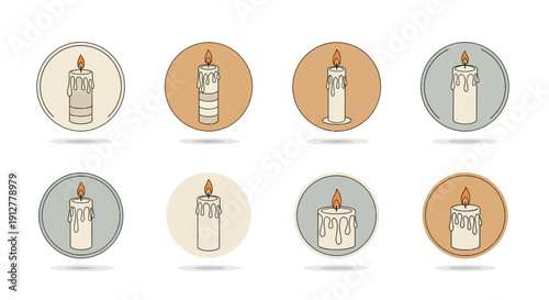 Stylized Lit Candles Icon Set - Hand-Drawn Wax Drip Design for Decoration and Ambiance