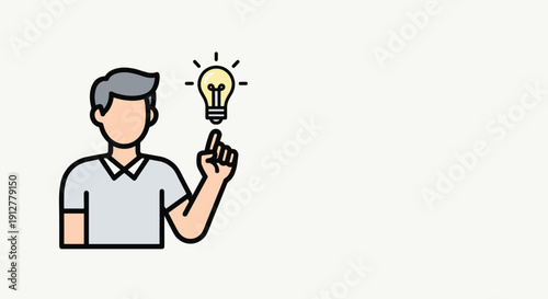 Man holding glowing lightbulb illustration.