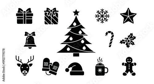 Christmas Icons Set: Festive Symbols for Holiday Design and Decoration