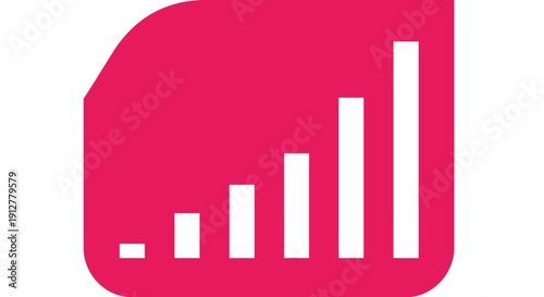 Strong Mobile Signal Strength Indicator Icon. Full Bars Data Progress Bar Chart Graphic in Vibrant Pink and White Vector.