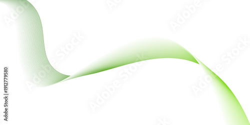 Abstract green wave line flowing on transparent background,  minimal tech web with green lines and light points, graphic design element green ribbon on a white background,