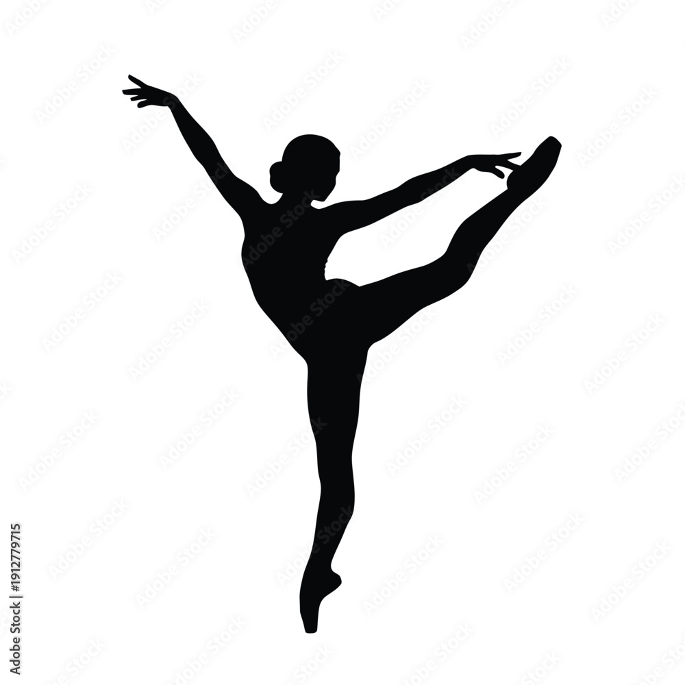 Obraz premium Black silhouette of a ballet dancer in arabesque pose