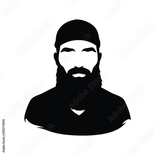 muslim man with beard silhouette vector illustration, Silhouette of a bearded man wearing a hat, detailed vector illustration