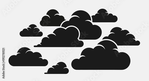 Black Cloud Icons Set, Weather Symbol Collection, Simple Graphic Design