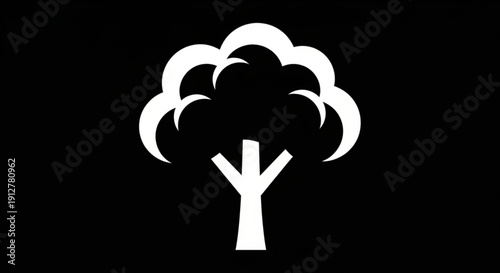 White tree silhouette with crescent moon shaped leaves on black background symbolizing nature and mysticism