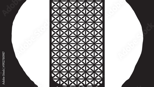 Geometric ornamental pattern, black and white vector illustration of symmetrical diamonds petals and tessellated decorative motifs