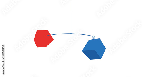 Abstract Mobile Balancing Red and Blue Cubes. Simple Geometric Equilibrium Concept Illustration