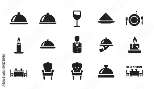 Restaurant and hotel service icons for hospitality industry professionals