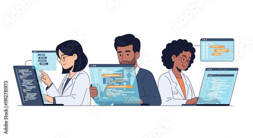Diverse Software Development Team Coding and Collaborating. IT Engineers Working on Complex Programs and Data Analysis using Digital Interfaces.