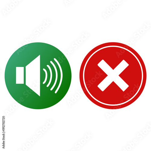 A green sound icon and a red mute icon Vector