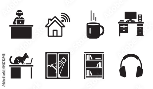 Modern workspace and home icons set