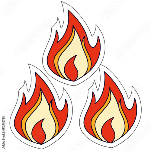 Three cartoon flames on a white background Vector