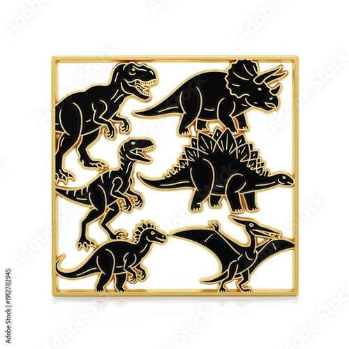 Gold framed black dinosaurs decorative art piece