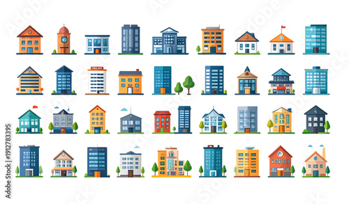 Minimal building and landmark solid vector icons