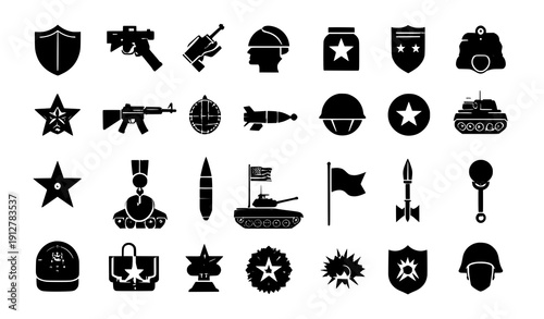 War and military solid vector icon set