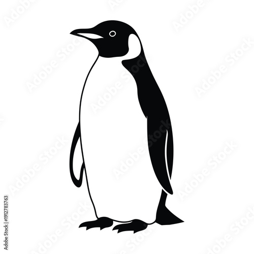 Black and white silhouette of an emperor penguin standing