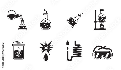Laboratory equipment icons set for science and research projects