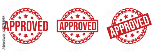 Three Red Approved Stamps with Stars in Circular Border