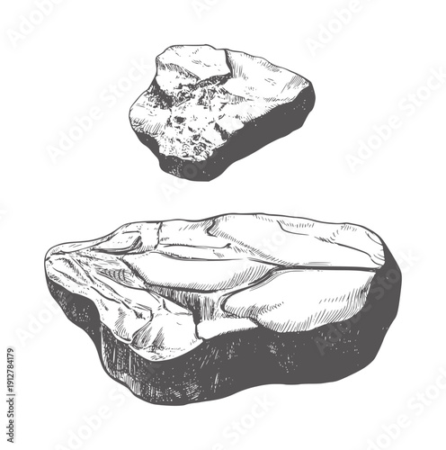 Black and scientific of two geological rock specimens stone mineral