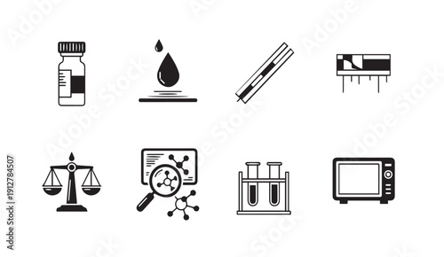 Laboratory equipment icons set for scientific research and analysis