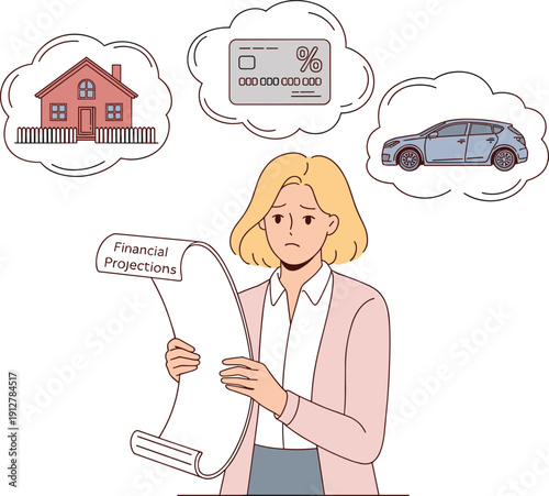 Financial planning, major expense forecast, credit card concept, house goal, car projection, thoughtful budgeting, future strategy, savings target, smart decision