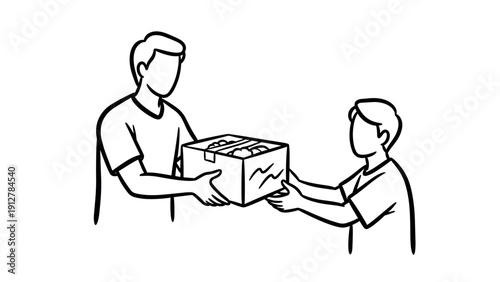 Line art representation of food donation in community support concept