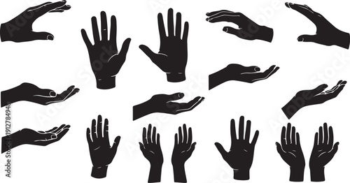 Collection of various black hand silhouettes in different positions