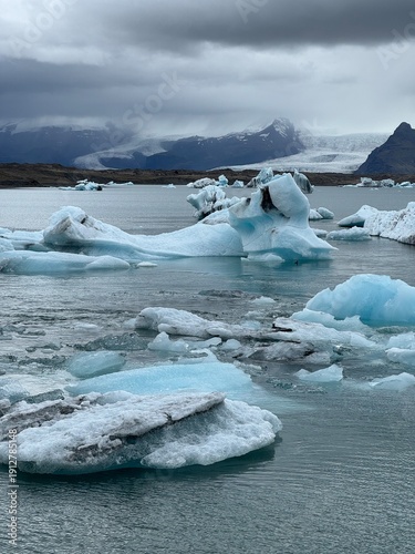 Floating Icebergs from Breidamerkurjokull in Jokulsarlon Lagoon Vatnajokull National Park Iceland