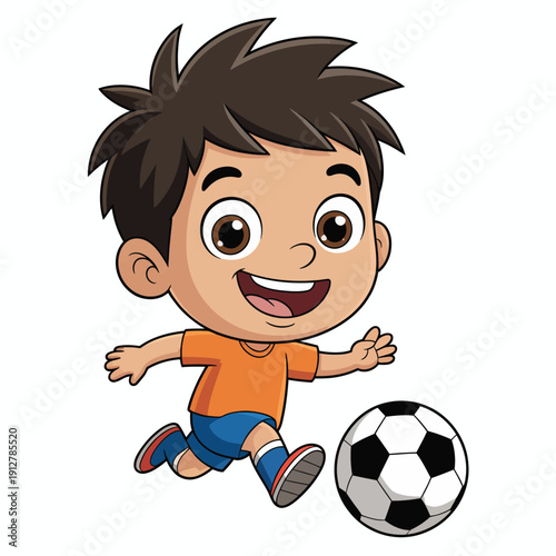 Cartoon boy playing soccer on white background child