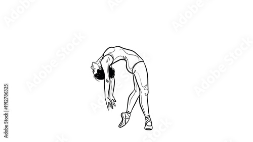 Elegant ballet dancer in graceful backbend pose outline design