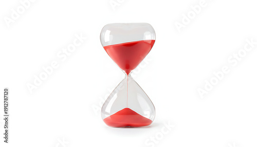 Elegant Red Hourglass Isolated on White Background Symbolizing Time Passing, Urgency, and Life’s Fleeting Moments.