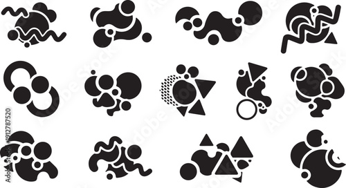 Abstract black and white geometric shapes design elements set