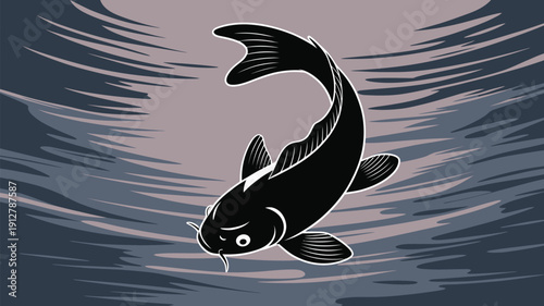 Majestic catfish swimming in dark waters with dynamic ripples