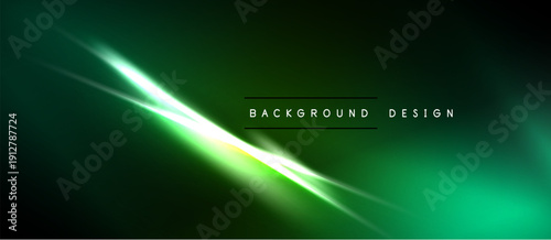 Dark green background features bright diagonal light streaks. Modern design element with text overlay, simple yet striking visual.