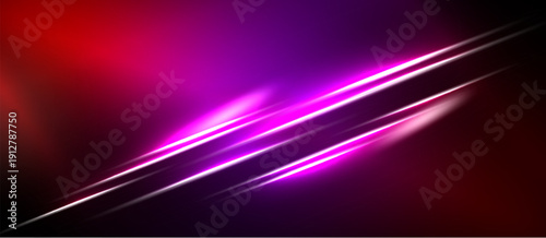 Abstract background features vibrant pink, purple gradients. Diagonal lines create dynamic light effect, contrasting dark space.