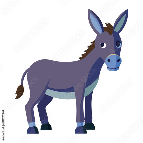 Cartoon donkey illustration with big ears and blue accents on white background looking playful and friendly