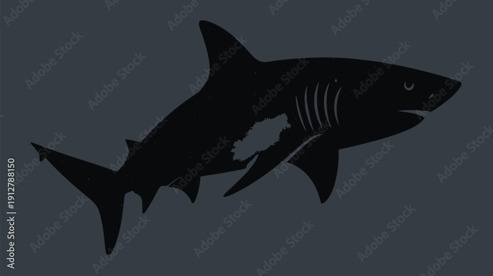 Fototapeta premium Majestic shark swimming in dark waters with fin and tail