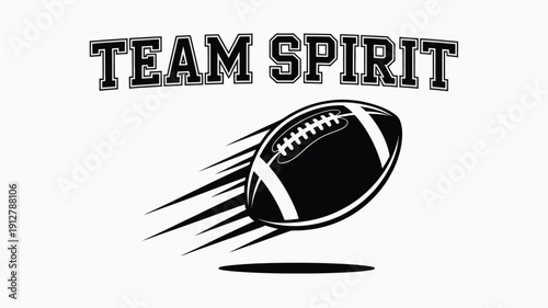 Dynamic football in motion with Team Spirit text for sports enthusiasm