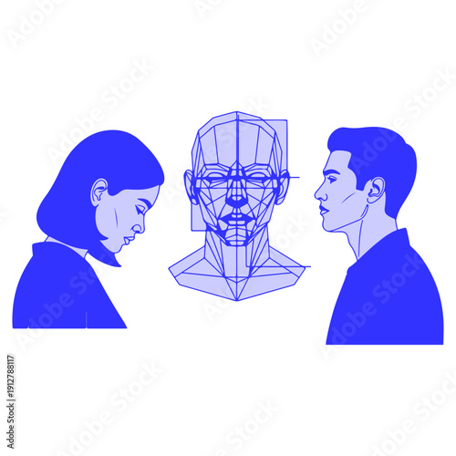 artificial intelligence or robot head, continuous black line drawing.svg