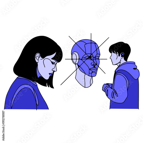 artificial intelligence or robot head, continuous black line drawing